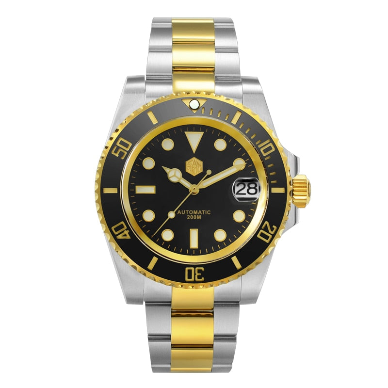 San Martin 40.5mm Diver Watch Two-tone Water Ghost NH35 Luxury Sapphire Men Mechanical Watches 20Bar Waterproof BGW-9 Luminous