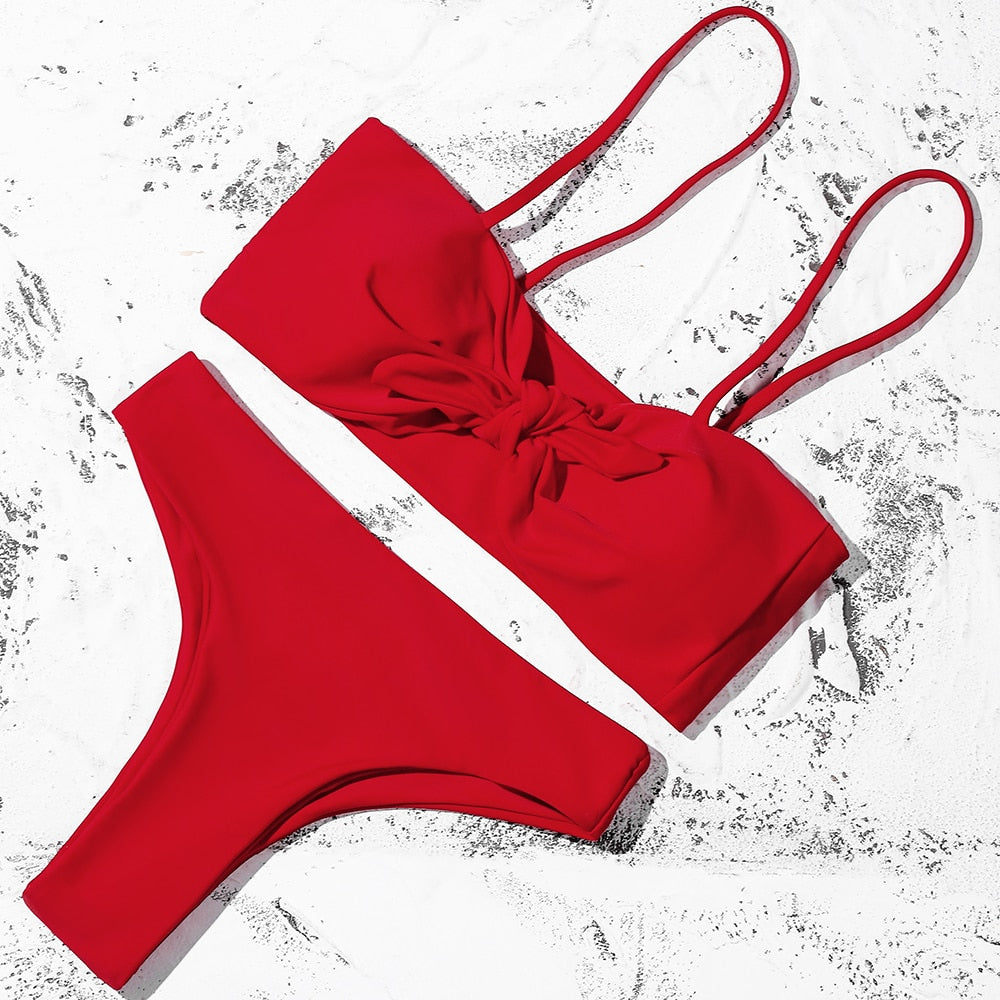 ZTVitality Sexy Solid Bow Bikinis Push Up Bikini 2021 Straps Padded Low Waist Swimsuit Bandage Swimwear Women Brazilian Biquini