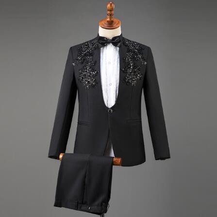 Diamond Royal Blue Men Suit Set Gold Embroidered Wedding Mens Slim Fit Tuxedo Mens Suits with Pants Prom Show Stage Costume Male