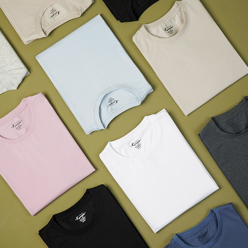 KUEGOU 2022 Spring Tshirt  Elastic Modal Men&#39;s T-shirt Long sleeve Fashion Tshirt Solid Color High Quality Top Plus Size 5951