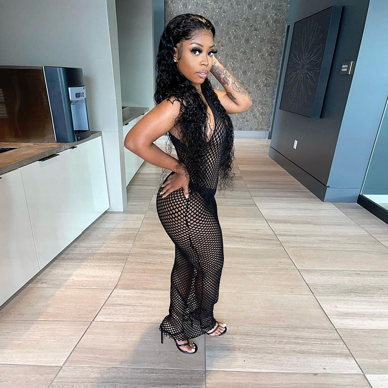 long dresses woman summer 2021 Sexy See Through Women New Fashion Sleeveless Backless Strap Female Clubwear Apparel