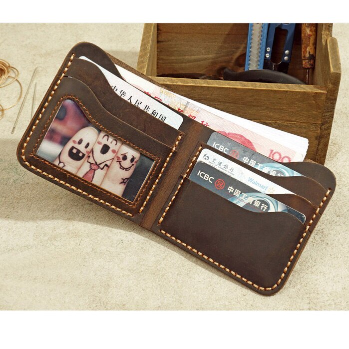 Top Genuine Leather Men&#39;s Wallet Retro Handmade Wallet for Men Durable Real Leather portfel male cartera hombre Purse for men