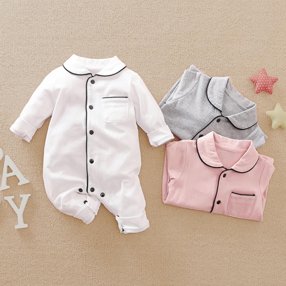 PatPat New Spring Autumn Baby Boy Girl Newborn Cotton Solid Polo Collar Cardigan Pocket Design Long-sleeve Jumpsuit