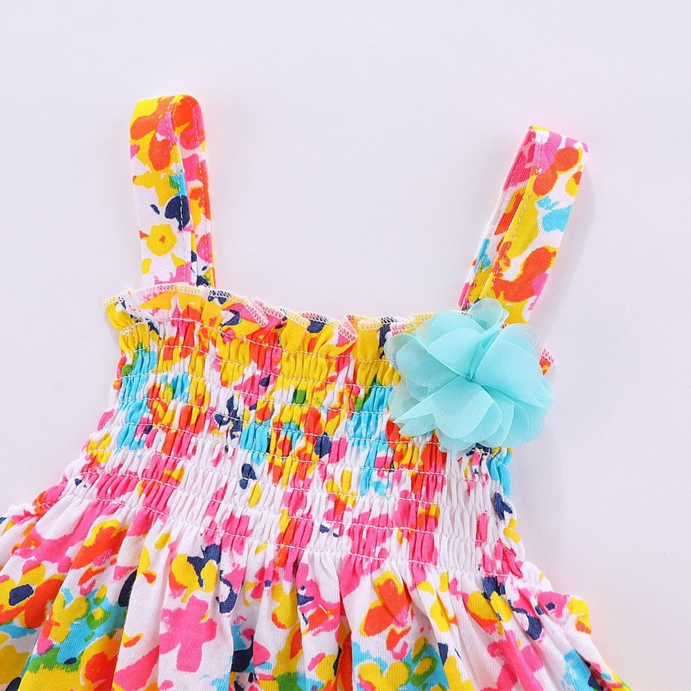 Mudkingdom Toddler Girl Summer Dress Cotton Floral Smocked Dresses for Baby Girls Sundress Cute Little Kids Jumper Dress