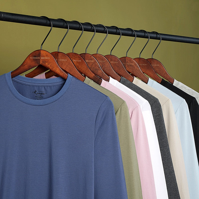 KUEGOU 2022 Spring Tshirt  Elastic Modal Men&#39;s T-shirt Long sleeve Fashion Tshirt Solid Color High Quality Top Plus Size 5951