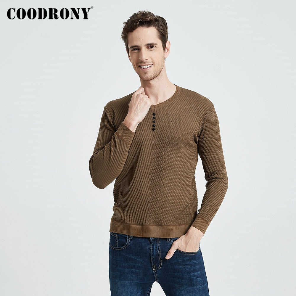 COODRONY Brand Sweater Men Casual Button V-Neck Pullover Shirt Spring Autumn Slim Fit Long Sleeve Knitted Soft Cotton Pull Homme