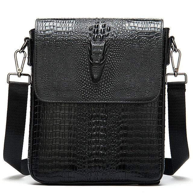 WESTAL Men's Shoulder Bag for Men Genuine Leather Crocodile Pattern Vintage Crossbody Bag for Men Flap Zipper Messenger Bag 8857
