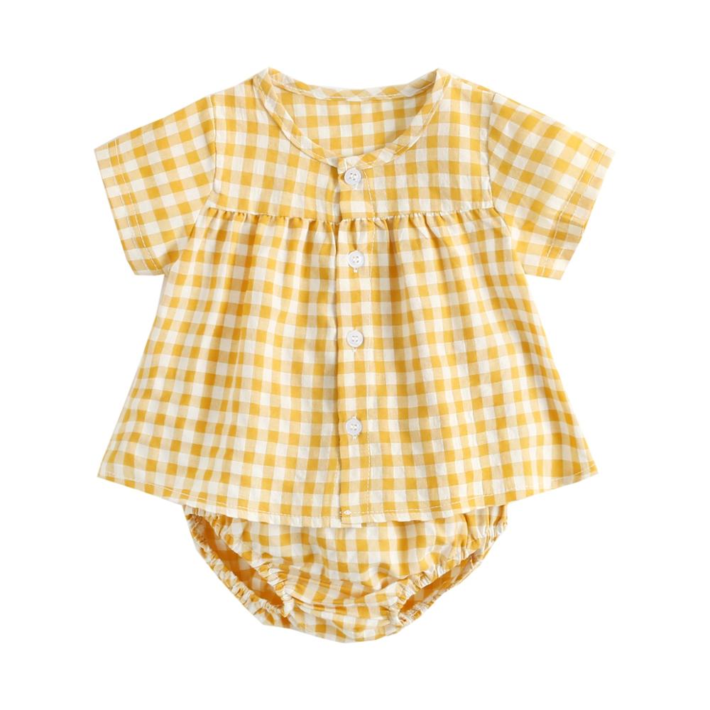 Sanlutoz Baby Girls Clothes Sets Cotton Short Sleeve Casual Plaid Baby Tops + Shorts 2Pcs Infants Clothing Fashion