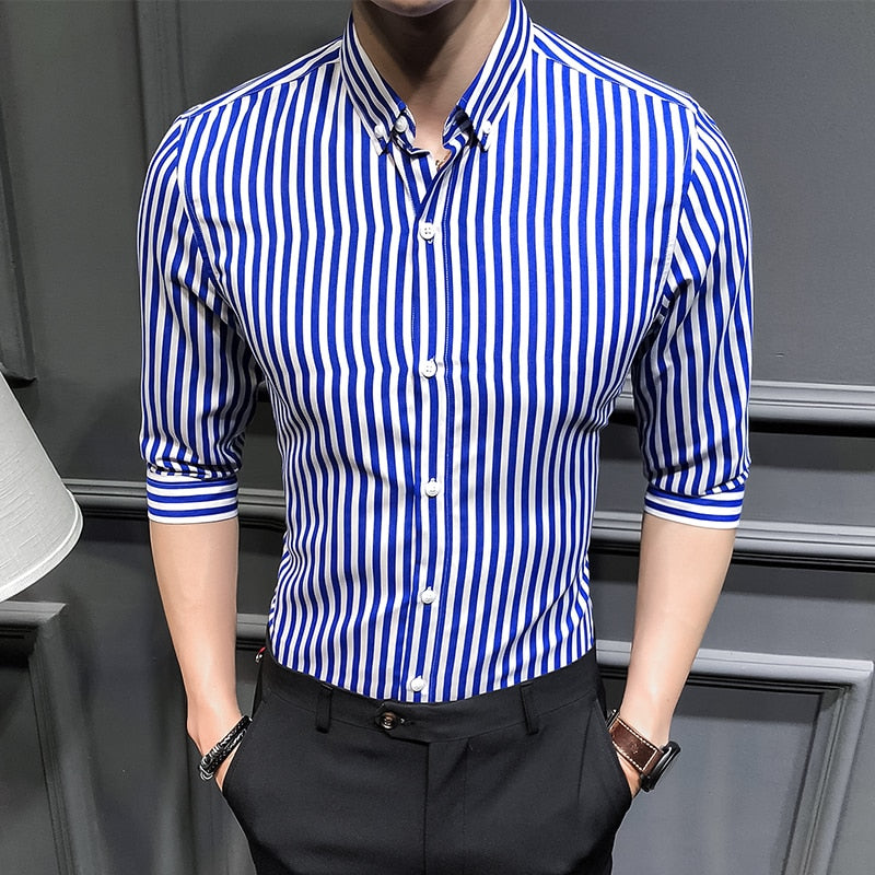 2022 New Shirts for Men Clothing Korean Slim Fit Half Sleeve Shirt Men Casual Plus Size Business Formal Wear Chemise Homme 5XL-M