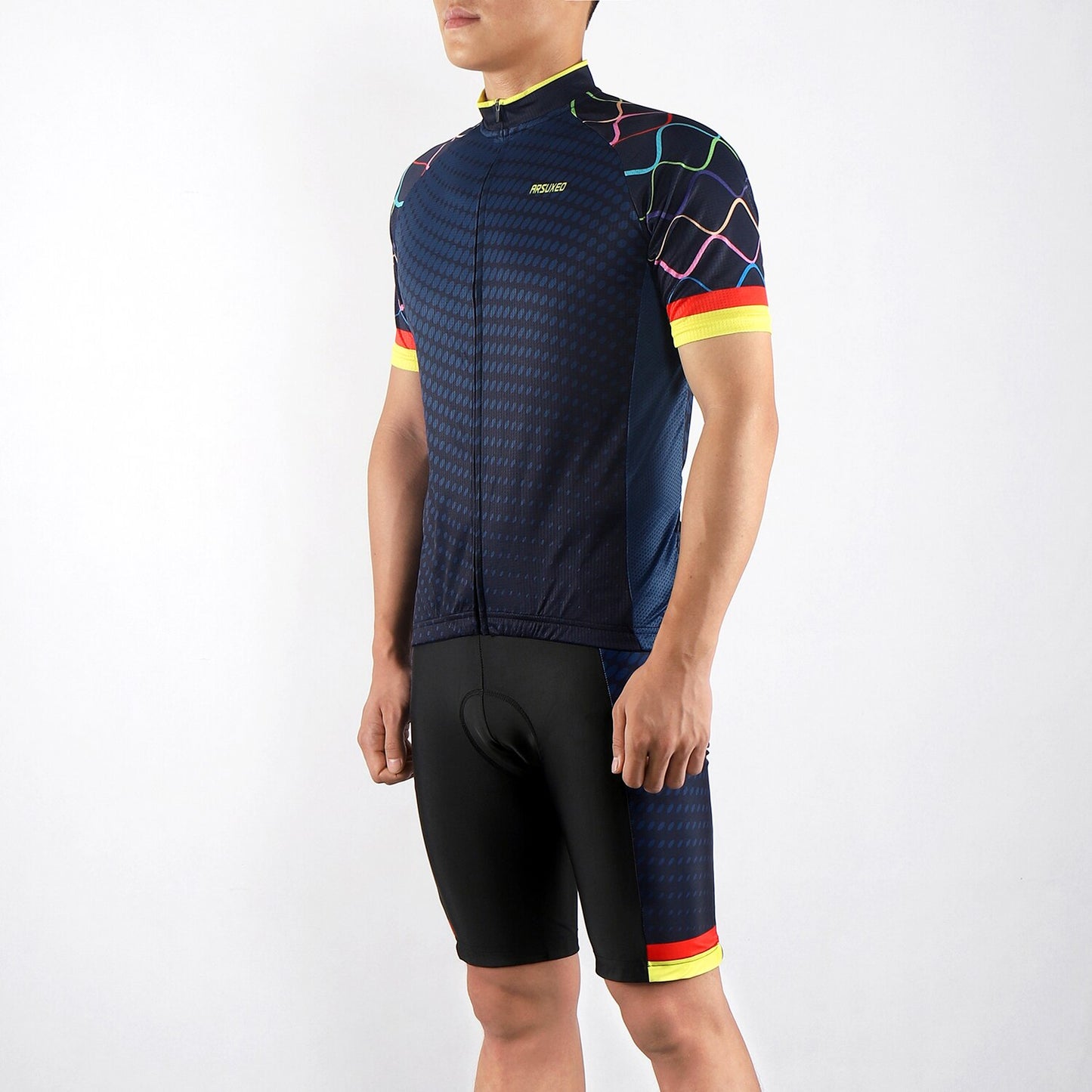 ARSUXEO Men Short Sleeves Cycling Jersey Quick Dry MTB Jersey Mountain Bicycle Shirts Road Bike Clothing Reflective Zipper Z84