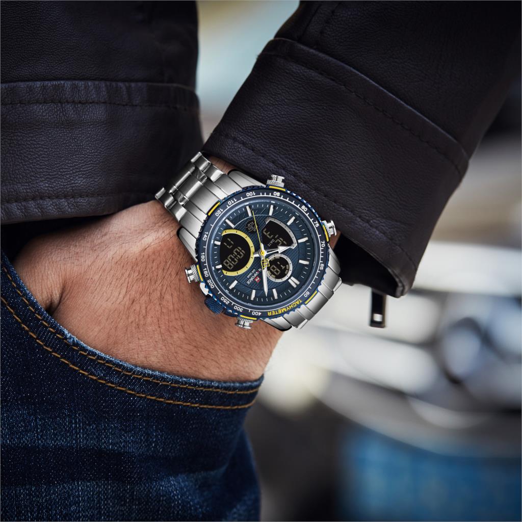 NAVIFORCE Men Watch Dual Display Blue Sport Timepiece Chronograph Quartz Wristwatch Date Male Clock Relogio Masculino NF9182