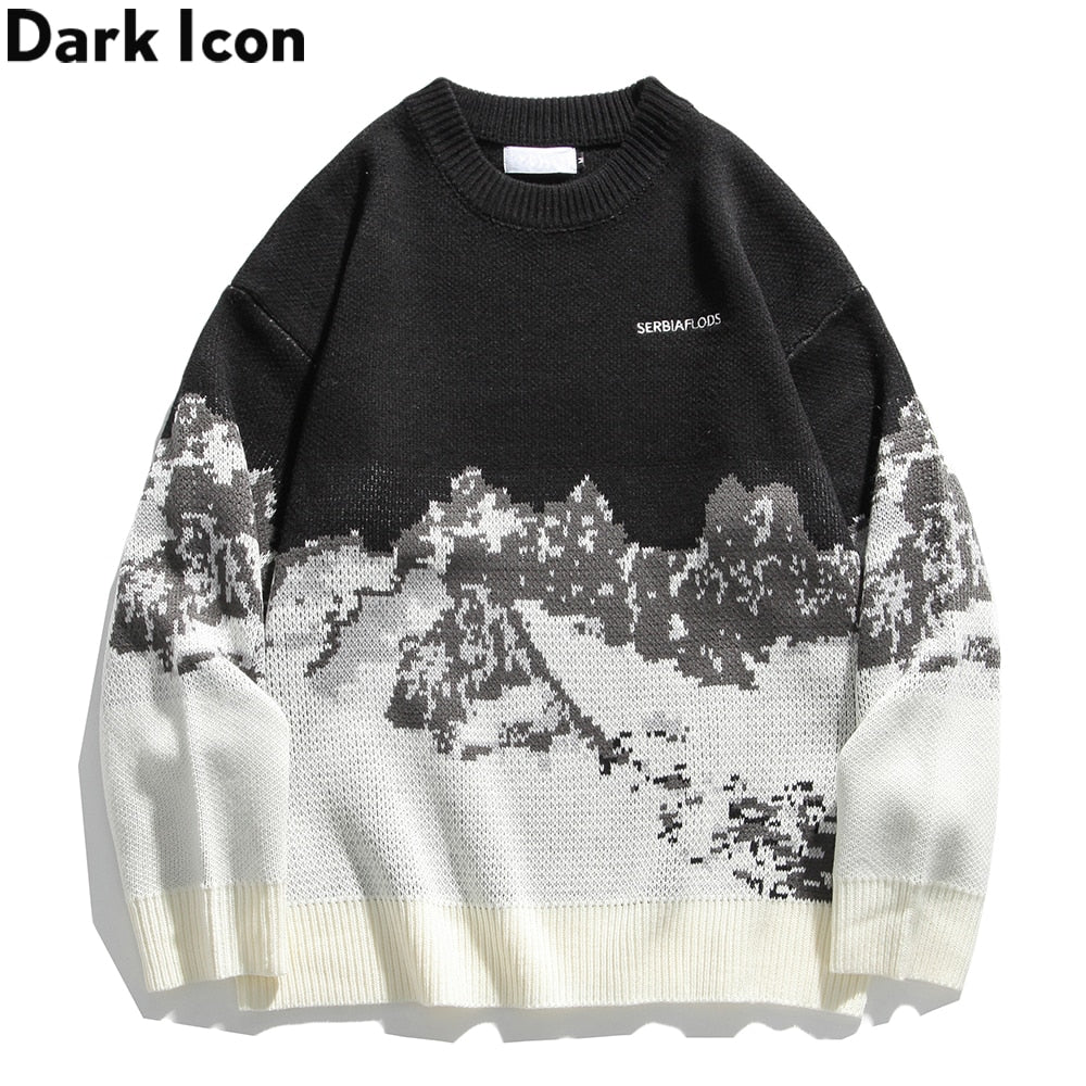 DARK ICON Mountain Sweater Men Women Korean Style Men&#39;s Sweaters Winter Couple Clothing