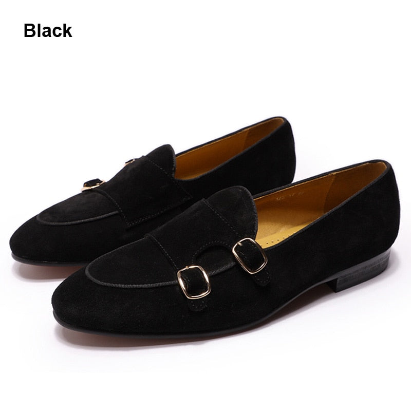 FELIX CHU Mens Suede Loafers Gentlemen Wedding Party Casual Slip On Shoes Black Brown Green Monk Strap Men Dress Shoes Leather