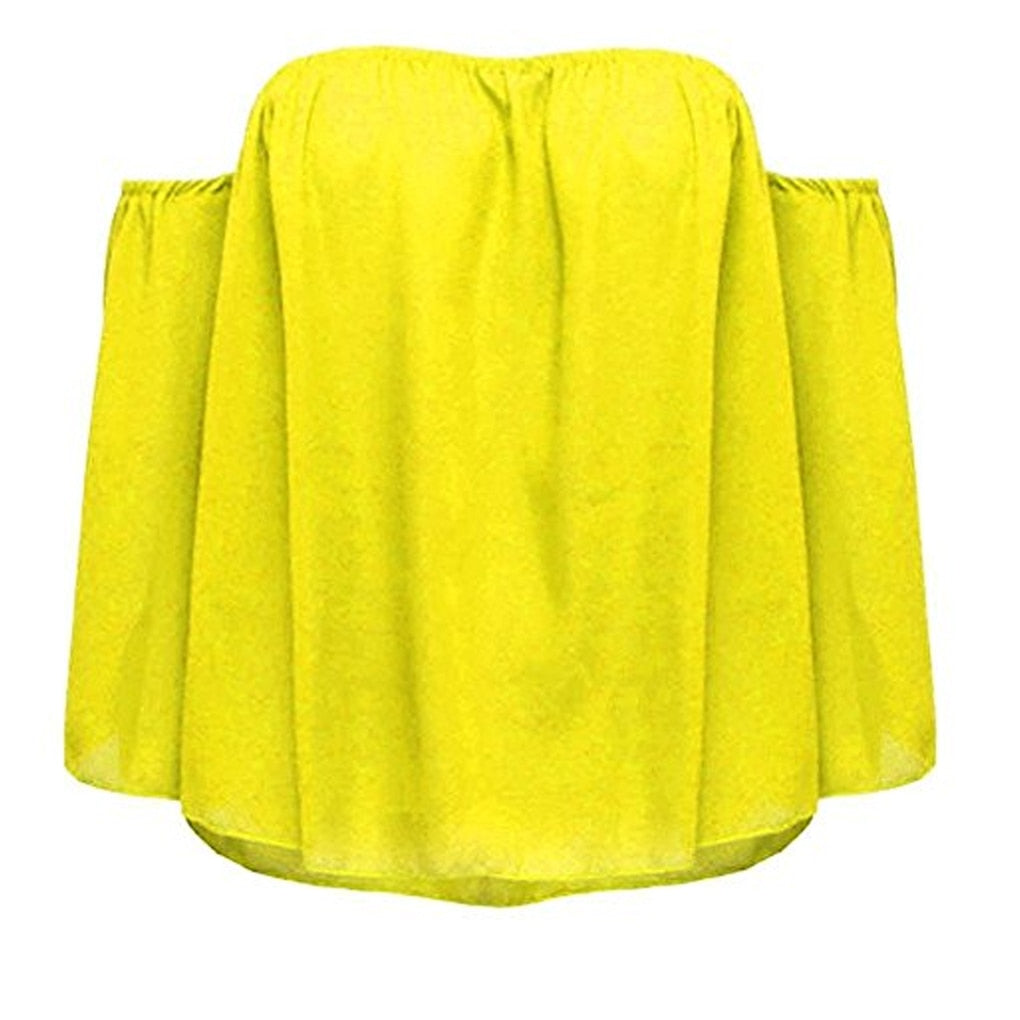 Spring Summer Fashion Stylish Women Off Shoulder Casual Blouse Shirt Tops Strapless Pure Solid Color Bell Puff Sleeve Tops