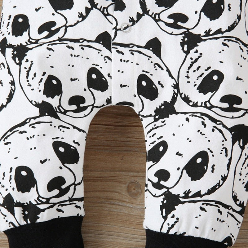 Newborn 2Pcs Baby Boys Rompers Cartoon Panda Pattern Long Sleeve Jumpsuit and Hat Infant  Boy Clothing Autumn Toddler Clothes