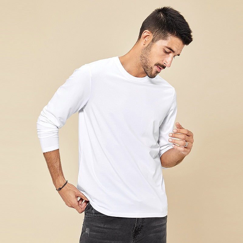 KUEGOU 2022 Spring Tshirt  Elastic Modal Men&#39;s T-shirt Long sleeve Fashion Tshirt Solid Color High Quality Top Plus Size 5951