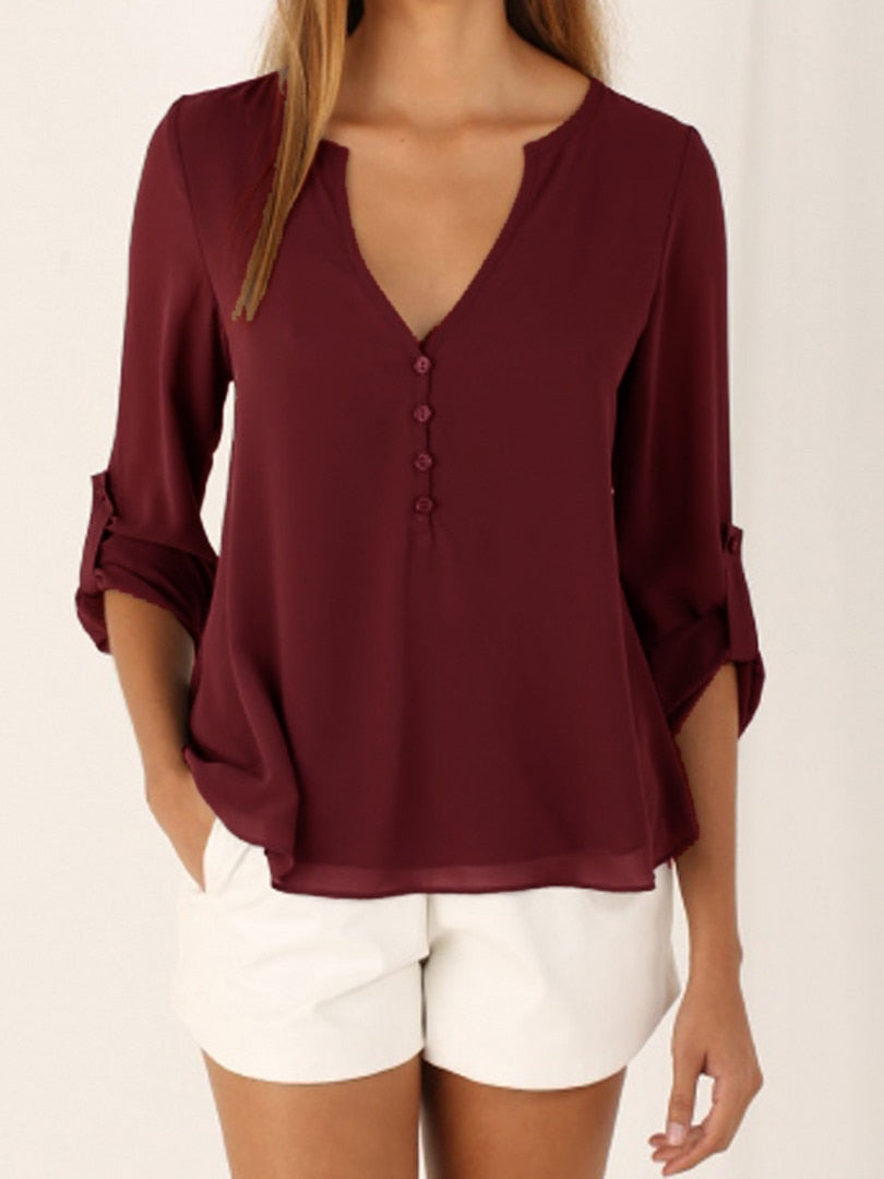 2022 Women Shirts Summer Autumn Casual V-neck Chiffon Blouse Women Tops And Blouses Long Sleeve Black White Ladies Blouse Shirt