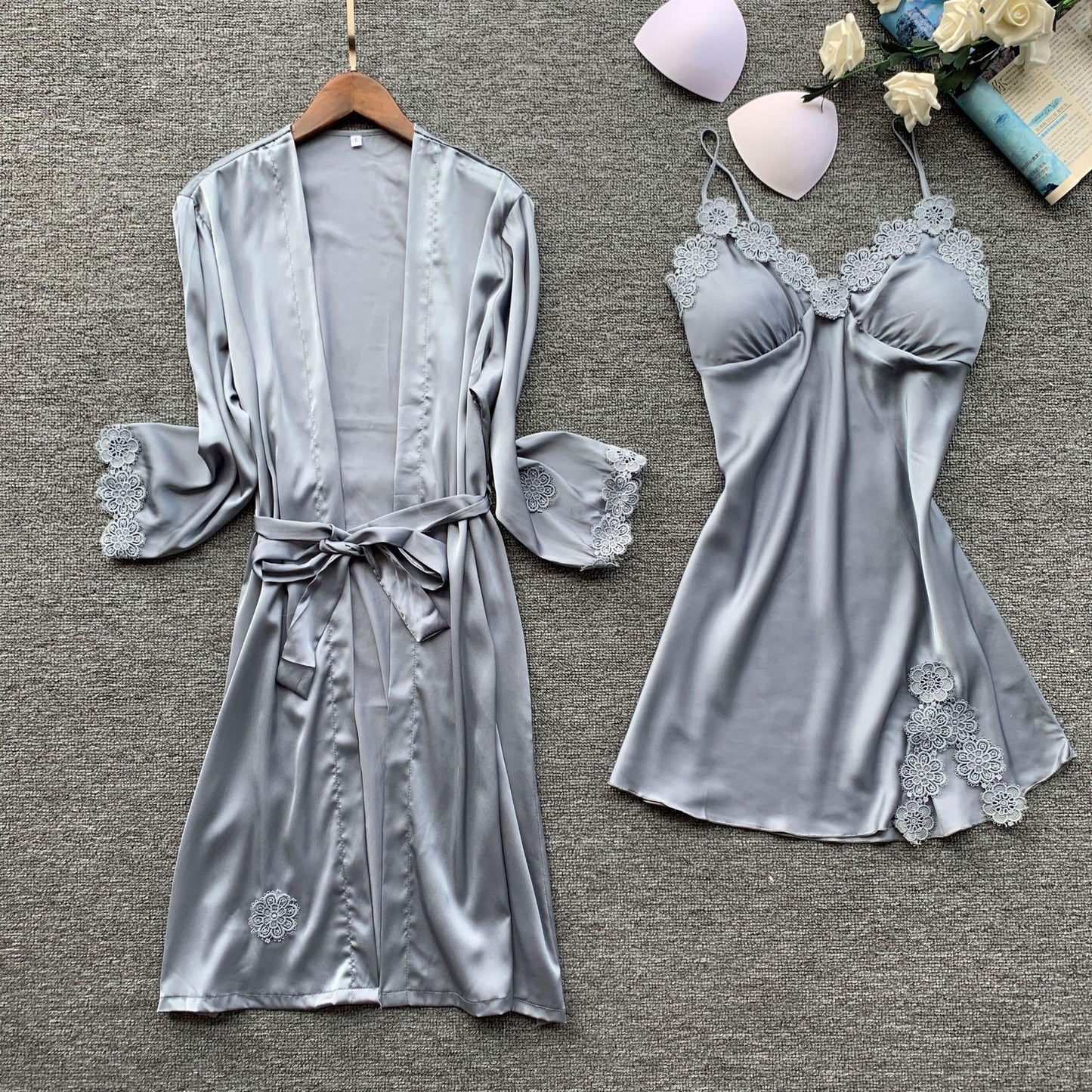 Female Flower Bride Wedding Robe Bathrobe Gown Sleepwear Sexy Lace Intimate Lingerie Home Clothes Summer Casual Nightwear