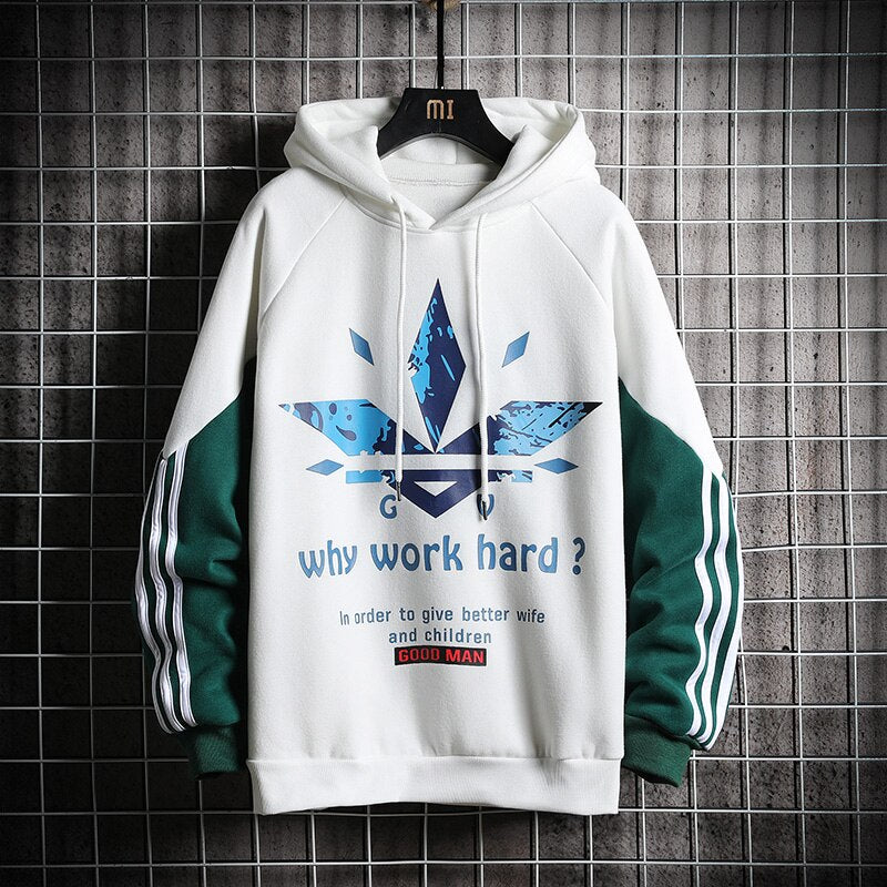 Single Road Men's Hoodies Men 2020 Winter Side Striped Oversized Sweatshirt Male Hip Hop Japanese Streetwear White Hoodie Men