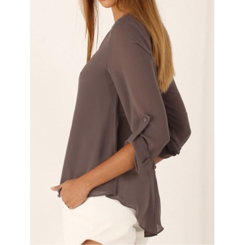 2022 Women Shirts Summer Autumn Casual V-neck Chiffon Blouse Women Tops And Blouses Long Sleeve Black White Ladies Blouse Shirt