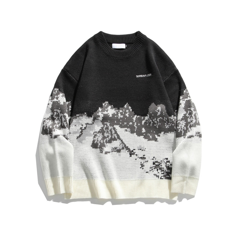 DARK ICON Mountain Sweater Men Women Korean Style Men&#39;s Sweaters Winter Couple Clothing