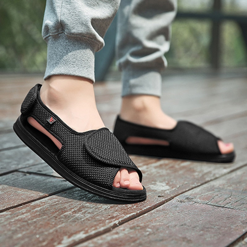 Summer dew toe diabetic shoe female foot swollen feet wide magic stick shoes thumb outside the middle-aged old  Men&#39;s  sandal