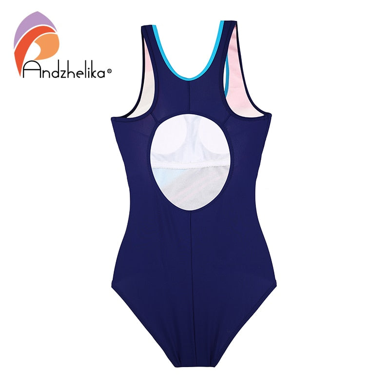 Andzhelika Children One Piece Swimsuits Racing Training Sports Bathing Suit Color Block Girl Swimwear