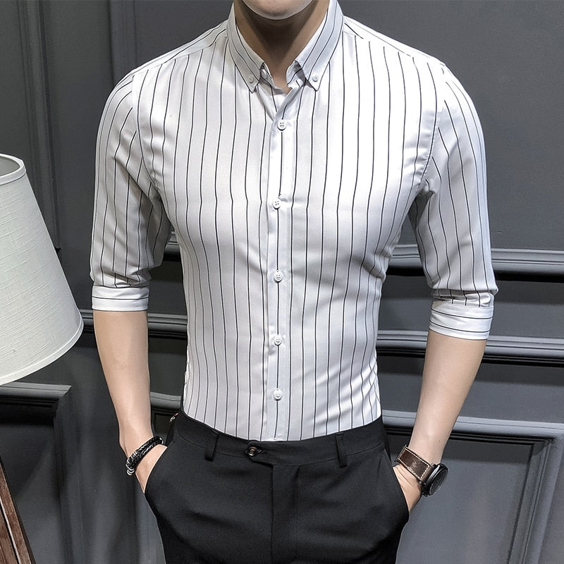 2022 New Shirts for Men Clothing Korean Slim Fit Half Sleeve Shirt Men Casual Plus Size Business Formal Wear Chemise Homme 5XL-M