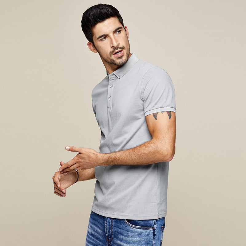 KUEGOU 2022 Summer Cotton White Polo Shirt Men Fashion Short Sleeve Slim Fit Poloshirt For Male Brand Plus Size Clothing 2524