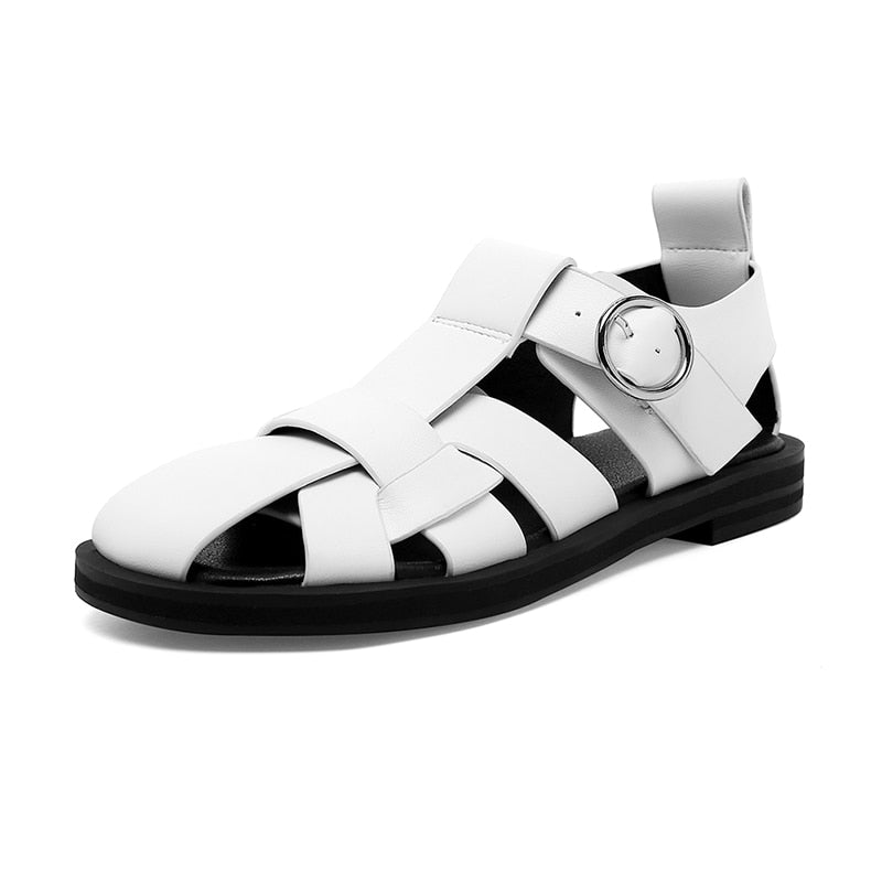 TAOFFEN 2022 New Women Real Leather Shoes Summer Sandals Buckle Strap Hollow Out Beach Sandals Cool Ladies Footwear Size 34-42