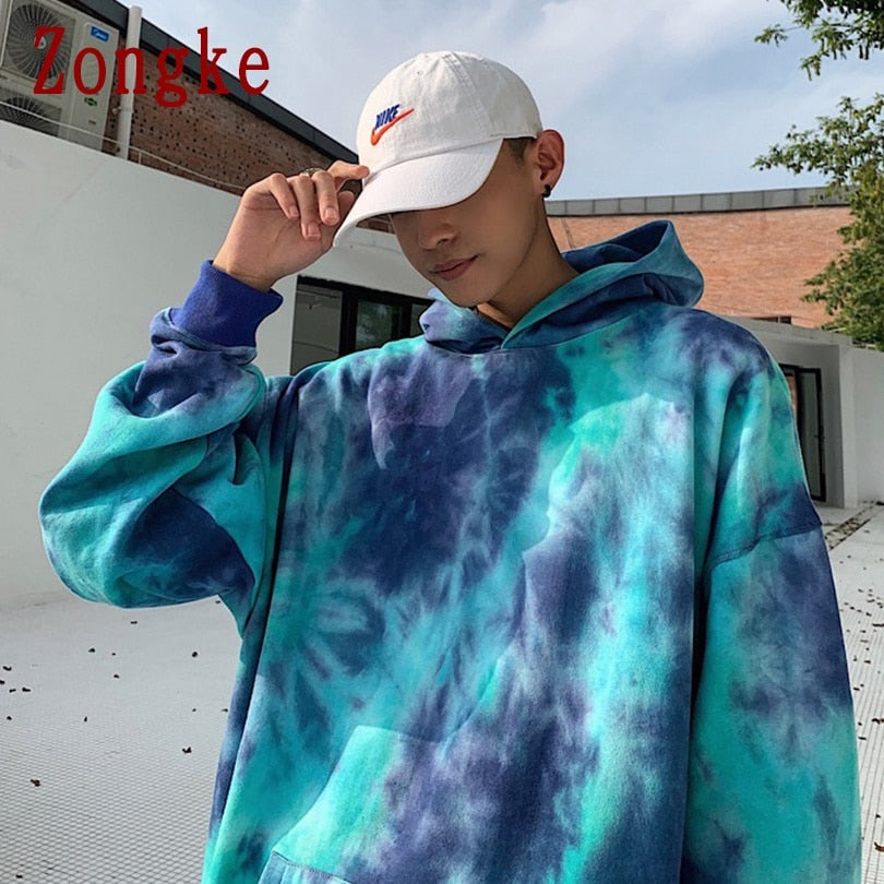 Zongke 2022 Harajuku Tie Dye Hoodie Men Clothing Men's Hoodies Hip Hop Male Sweatshirt Tie Dye Japanese Streetwear M-2XL