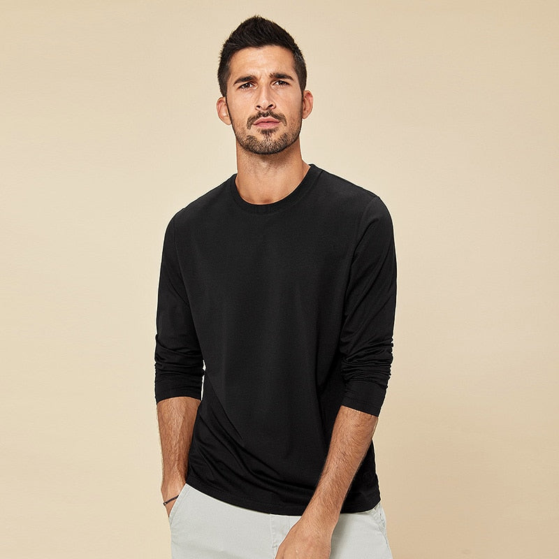 KUEGOU 2022 Spring Tshirt  Elastic Modal Men&#39;s T-shirt Long sleeve Fashion Tshirt Solid Color High Quality Top Plus Size 5951