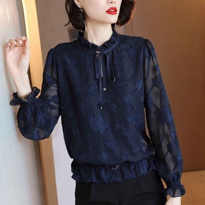 Fashion Women Spring Summer Chiffon Blouses Women Casual Long Sleeve Hollow Out Lace Loose Shirt Women Blusas Tops DF3593