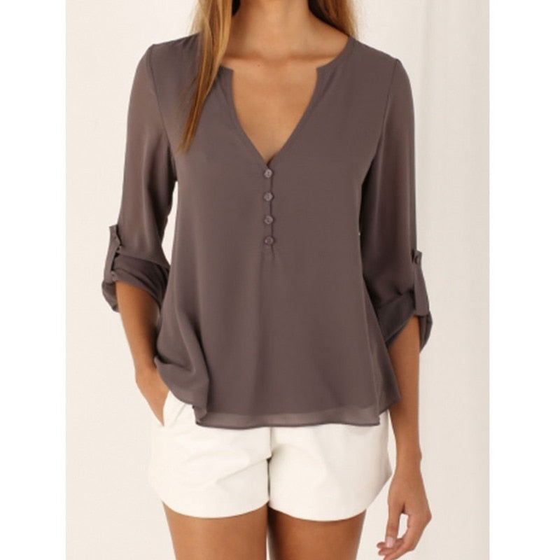 2022 Women Shirts Summer Autumn Casual V-neck Chiffon Blouse Women Tops And Blouses Long Sleeve Black White Ladies Blouse Shirt