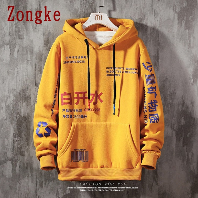 Zongke 2022 Chinese Elements Harajuku Hoodie Men Clothing Men's Hoodies Hip Hop Male Sweatshirt Japanese Streetwear M-5XL