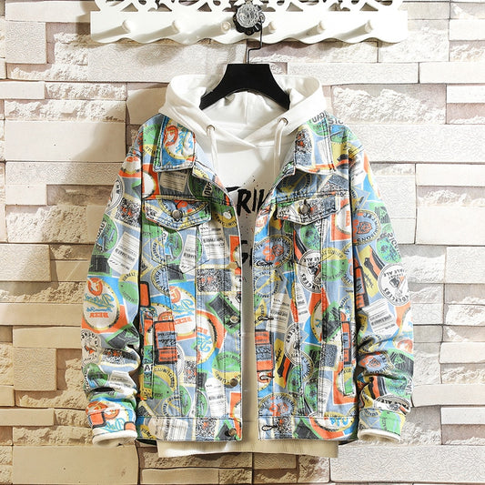 Autumn Graffiti Denim Jacket 2021 New Japan Style Fashion Jeans Jacket Casual Bomber Punk Streetwear Clothes Men Spring Jacket