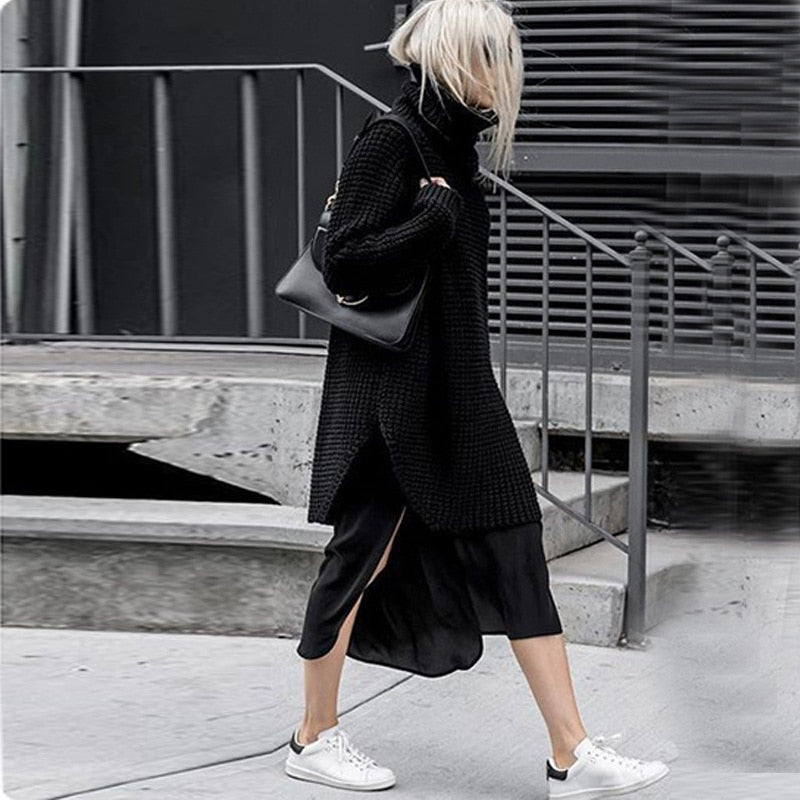 TWOTWINSTYLE Korean Side Split Women's Sweater Turtleneck Long Sleeve Warm Thick Female Sweater 2020 Autumn Winter Fashion New