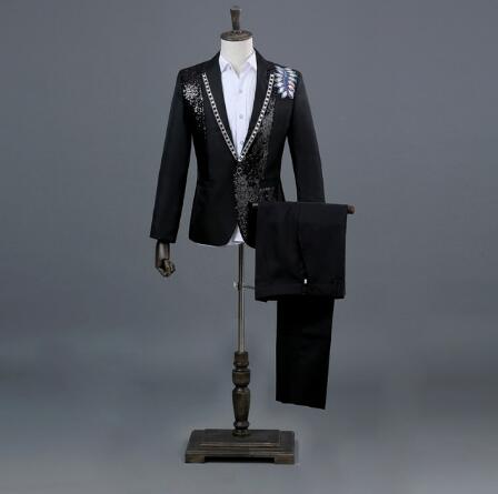 Diamond Royal Blue Men Suit Set Gold Embroidered Wedding Mens Slim Fit Tuxedo Mens Suits with Pants Prom Show Stage Costume Male