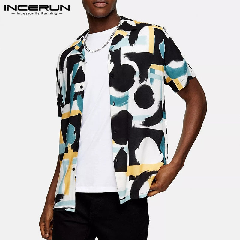 INCERUN Summer Printing Hawaiian Shirt Men 2022 Short Sleeve Streetwear Lapel Casual Brand Shirts Chic Button Camisa Plus Size