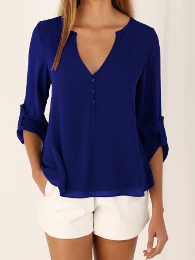 2022 Women Shirts Summer Autumn Casual V-neck Chiffon Blouse Women Tops And Blouses Long Sleeve Black White Ladies Blouse Shirt