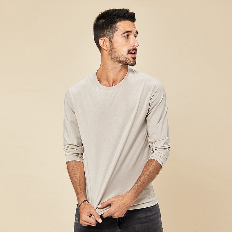 KUEGOU 2022 Spring Tshirt  Elastic Modal Men&#39;s T-shirt Long sleeve Fashion Tshirt Solid Color High Quality Top Plus Size 5951