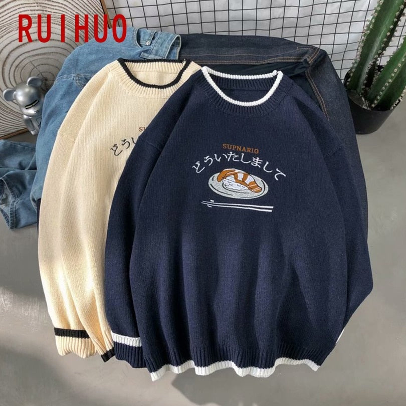 RUIHUO Harajuku Knitted Sweater Men Clothing Winter Pullover Men Sweater Fashion Harajuku Clothes Hip Hop 2XL 2022 New Arrivals