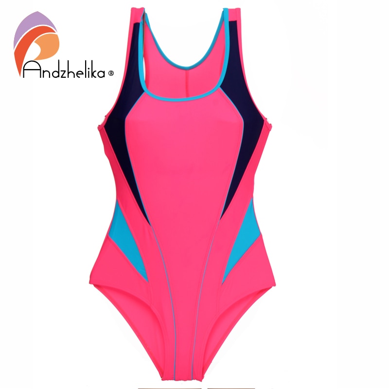 Andzhelika Children One Piece Swimsuits Racing Training Sports Bathing Suit Color Block Girl Swimwear