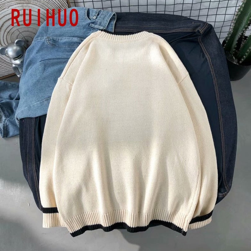RUIHUO Harajuku Knitted Sweater Men Clothing Winter Pullover Men Sweater Fashion Harajuku Clothes Hip Hop 2XL 2022 New Arrivals