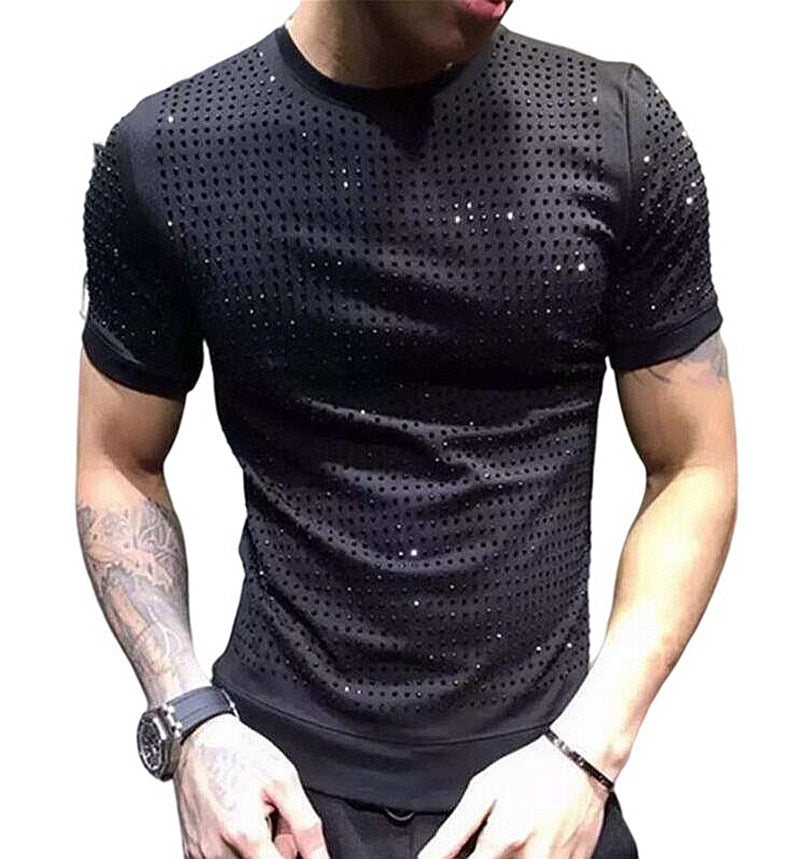 Hot drill t-shirt   European style spring and summer   men&#39;s short sleeve top quality man heavy industry T-shirt