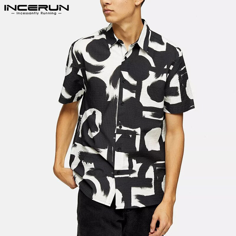 INCERUN Summer Printing Hawaiian Shirt Men 2022 Short Sleeve Streetwear Lapel Casual Brand Shirts Chic Button Camisa Plus Size