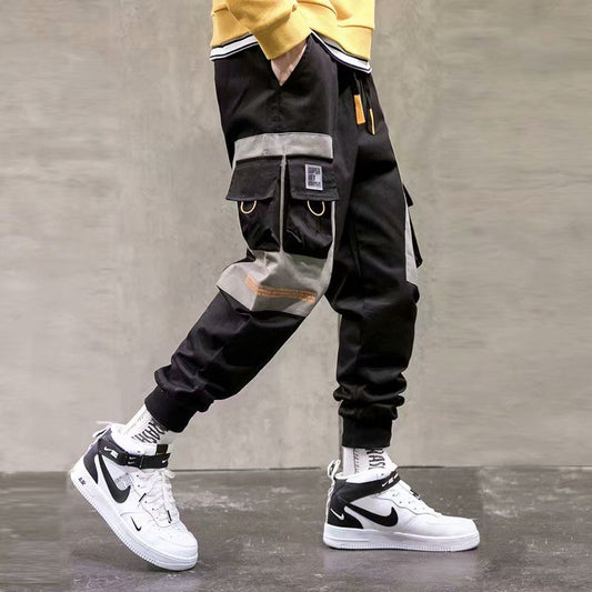 Cargo Pants Men Black Hip hop Pants Joggers Harem Pants Elastic waist Loose Baggy Korean Style Ankle length Trousers