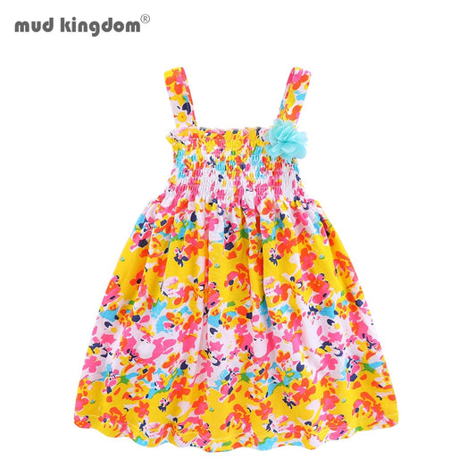 Mudkingdom Toddler Girl Summer Dress Cotton Floral Smocked Dresses for Baby Girls Sundress Cute Little Kids Jumper Dress