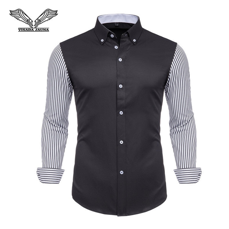 VISADA JUANA 2019 Men&#39;s Shirts Slim Fit Men&#39;s Casual Shirts Long Sleeve Solid Dress Shirts Men Clothes Y60