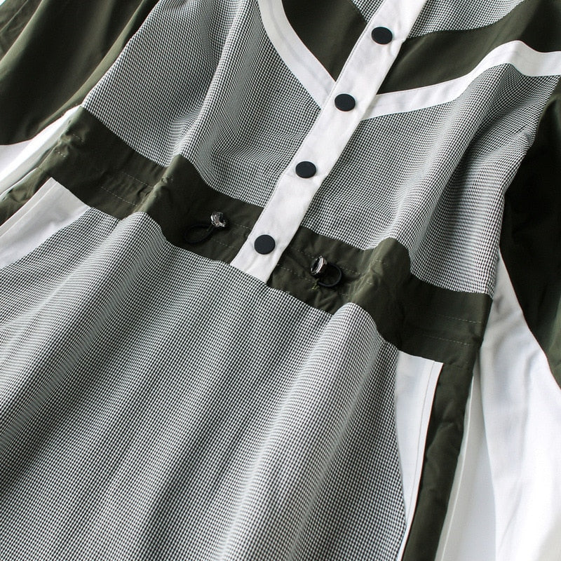 Fashion mosaic dress autumn 2019 stand collar single-breasted mid-length houndstooth A-line dresses